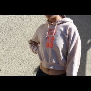 Topshop Cream Cropped Hoodie